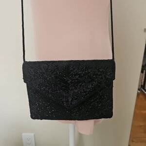 Valerie Stevens Black Beaded Envelope Crossbody
